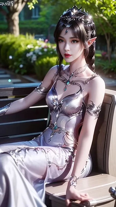 8k, masterpiece, a close up of a woman in a silver dress, perfect front body, bare thigh, ((very long hair)), a beautiful fantasy empress, ((silver fantasy dress:1.5)), beautiful fantasy maiden, fantasy art style, trending on cgstation, beautiful and elega...