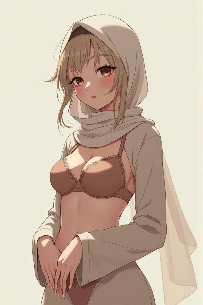 An anime wearing hijab and bra