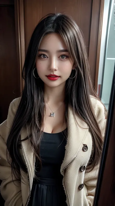 Beautiful city female college student, masterpiece, natural Light makeup, dark red lips, Silver Hair, Messy long hair, Beautiful and elegant. Ultra-clear, masterpiece, Works perfectly, 16K, HD, night, light, Exquisite features, Japanese Idol, Pretty Face, ...