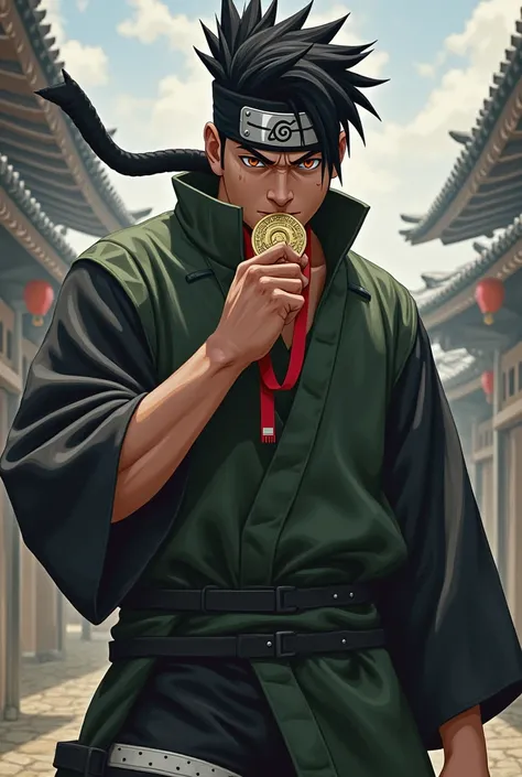  Jonin from Naruto chewing on a medal 
