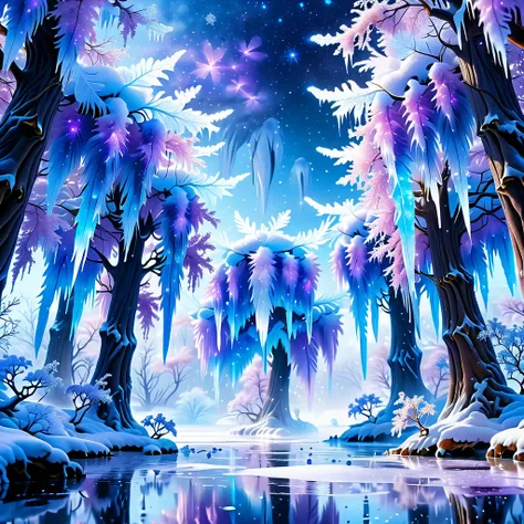  32K Resolution Masterpiece , high quality,  Super detailed ,  official art ,  ultra-high resolution 32K wallpaper ,  beautiful and beautiful , Ultra-fine features ,  amazing details.  Towering bioluminescent trees reach out to the purple sky ,   their bra...