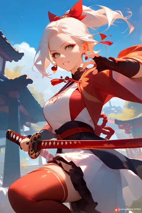 A girl holding a katana in an epic pose