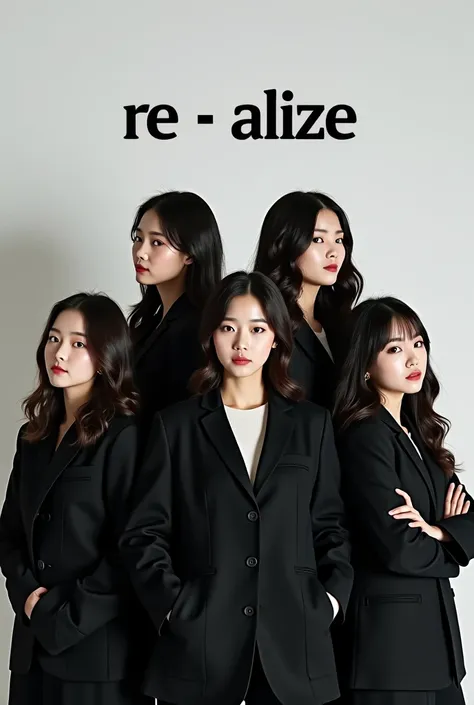  Create an album called  "Re : ALIZE "  for a kpop group of girls with black and white colors.  Simple cover ,  with only the name of the group ,  with no other images 