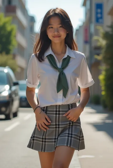 Urban elementary school student takes off panties front full body skirt 