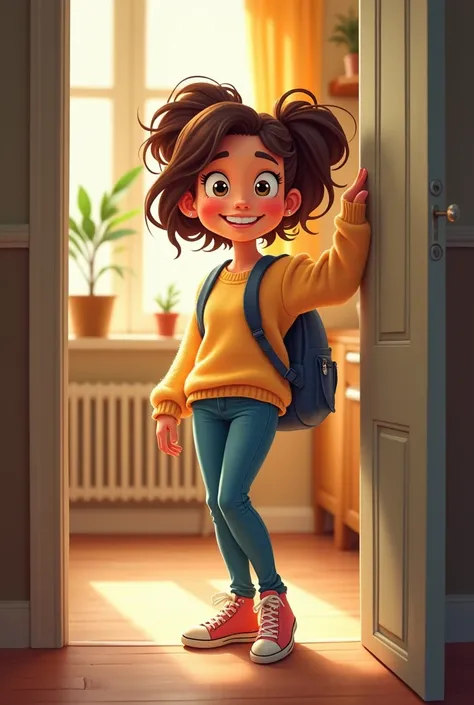 A 30-year-old cartoon woman is waiting for the delivery man 