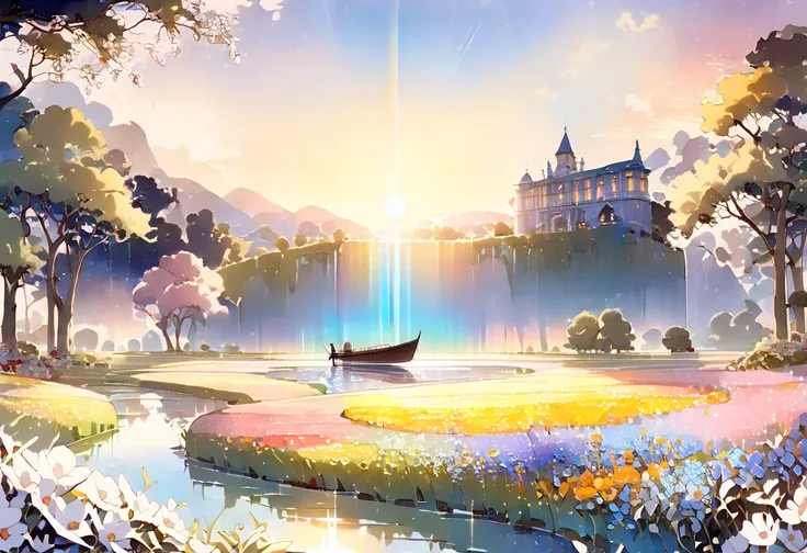 ((( exquisite watercolor painting depicting a beautiful twilight landscape in the underground kingdom))),(((Soul Love ))),(( top quality ,masterpiece:1.5)),((Pluton )),(( Field of Elysion )),(( disc-shaped flying boat )),(( generally bluish )),( Large Colo...