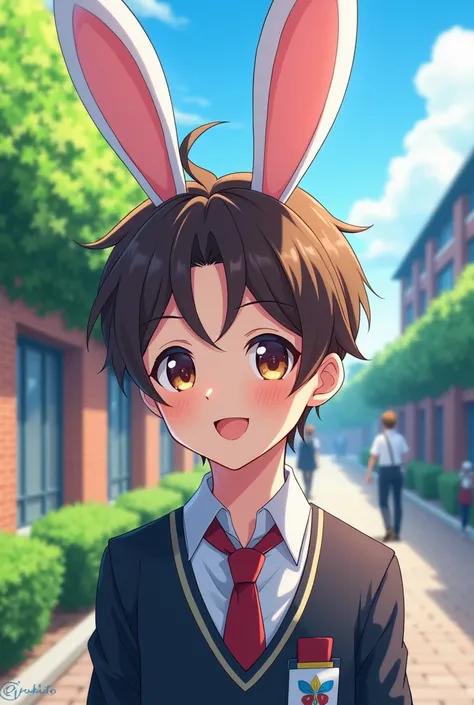 Anime highschool boy with bunny ear