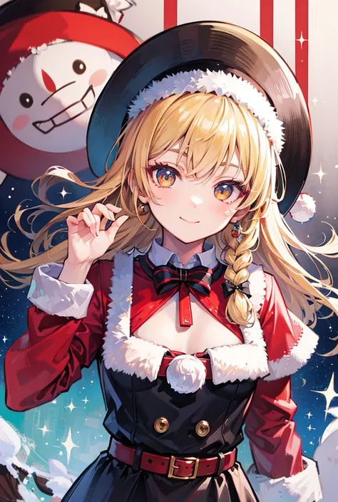 Kirisame marisa, cute,smile, Santa Claus , Santa Kos, high res, masterpiece, 最 High Quality , accurate,  won numerous awards,  high detail,  high definition model ,  retina,  textured skin ,  very detailed,  High Quality , 