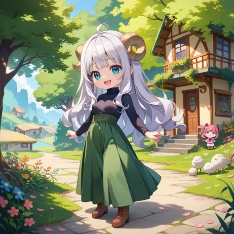 (masterpiece, ultra detailed illustration, best quality:1.3),high resolution, five fingers, perfect drawn fingers,1girl,(loli, chibi anime:1.3),full body shot, kawaii, attractive face, looking at the viewer,(silver hair:1.2),(wavy long hair:1.2),blue eyes,...