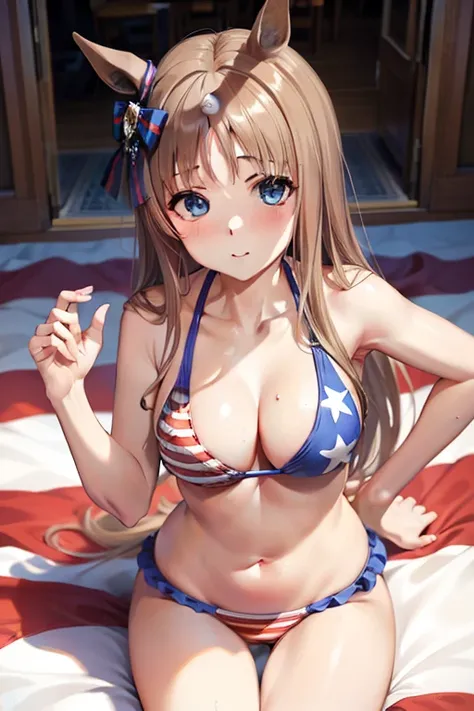 grass wonder (umamusume), Sexy body, sexypose, bombshell swimsuit american flag pattern