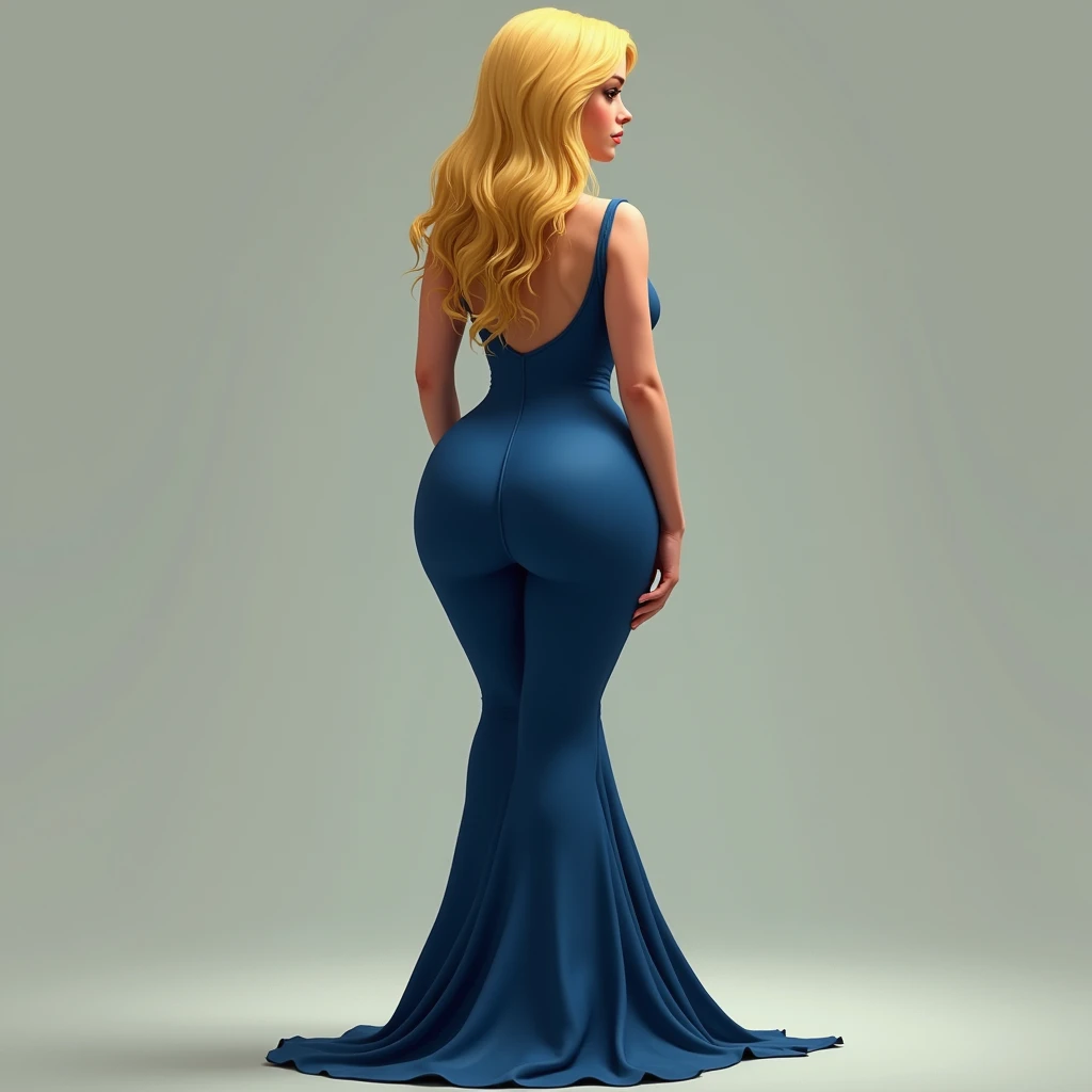 Blonde teen big ass, held back by long tight blue dress
