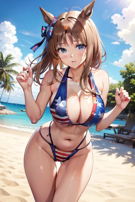 grass wonder (umamusume), Sexy body, sexypose, ((bombshell swimsuit american flag pattern))