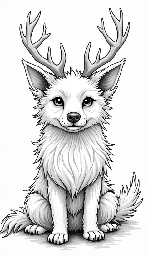 Coloring page for adults, fantasy dog, no color, plain background