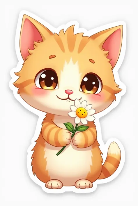 Cute cat holding Flower sticker 