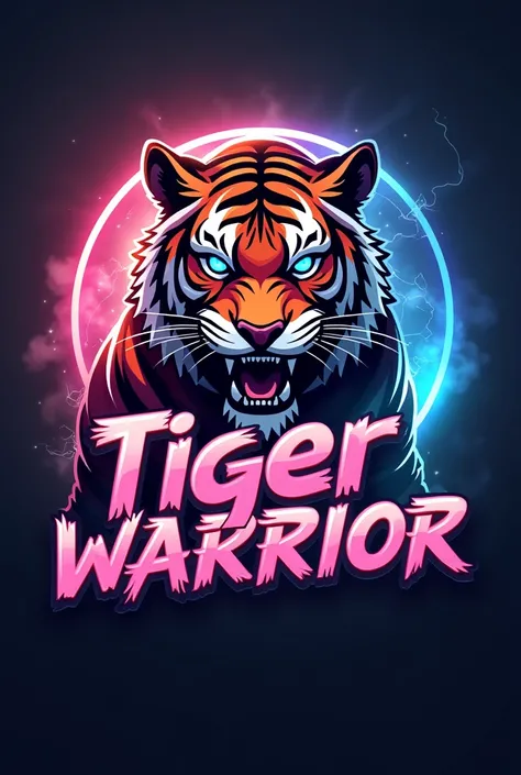 "Create a 1:1 square logo for Free Fire featuring a dynamic and stylish tiger character with a fierce and determined expression. The tiger should have glowing eyes, sharp edges, and a battle-ready pose. Surround the tiger with a smoky, high-tech background...