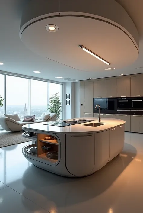 Futuristic island kitchen, rounded sides