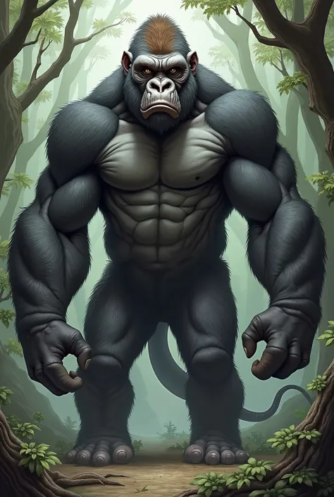 Heres a detailed image prompt for a hybrid of a gorilla, elephant, and snake:

Prompt: "A hybrid creature that combines the powerful features of a gorilla, the massive size of an elephant, and the sleek, serpentine qualities of a snake. The creature has th...