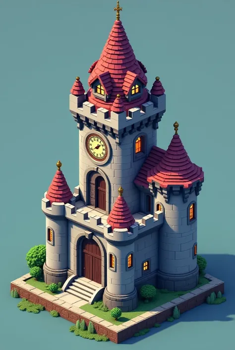 pixel art of a castle with a clock tower and a door, isometric pixel art, isometric voxel art, high quality voxel art, isometric pixelart, detailed pixel art, isometric view of a wizard tower, pixel art isometric drawing, pixel art style, isometric voxel, ...