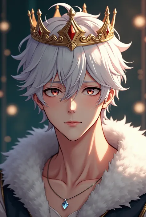 A mix of anime and realistic type picture of a white male with a crown and write happy birthday Lucent close to the picture 