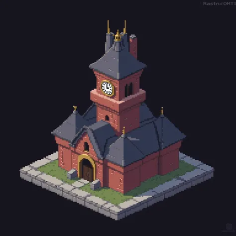 pixel art of a castle with a clock tower and a door, isometric pixel art, isometric voxel art, high quality voxel art, isometric pixelart, detailed pixel art, isometric view of a wizard tower, pixel art isometric drawing, pixel art style, isometric voxel, ...