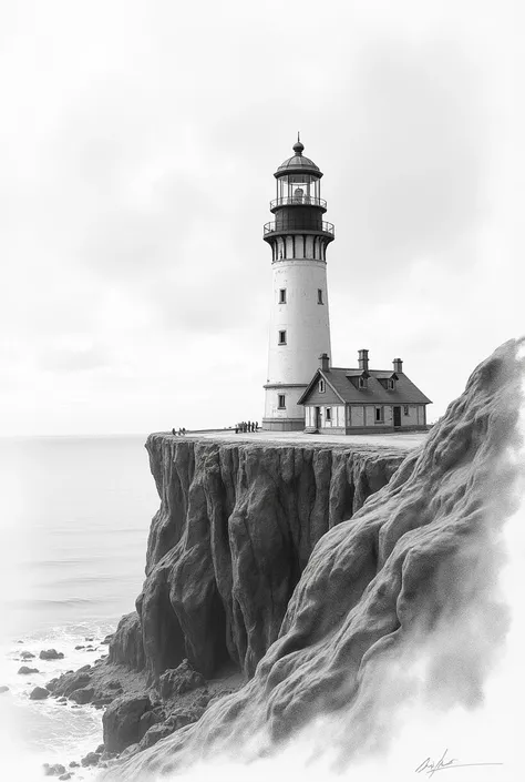 a drawing of a lighthouse on a cliff with a cloudy sky, a pencil sketch inspired by Ismail Inceoglu, shutterstock contest winner, serial art, ai assisted digital painting, lighthouse, sketched 4k, ai enhanced digital art, an ai generated image, light house...