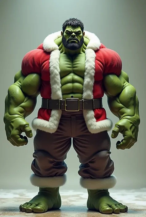 Hulk de barba curta, with glasses,  Santa Claus dress, standing,  Looking Forward 