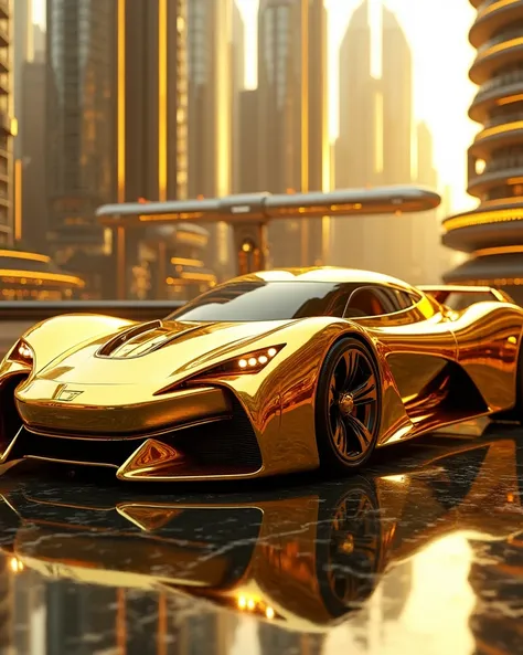 A futuristic car made of pure gold, 