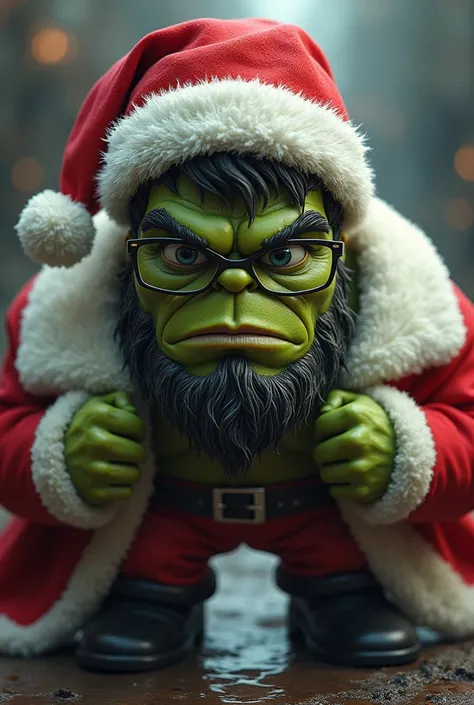 Hulk de Oculos, short bearded, Santa Claus dress with glasses,  Looking Forward 