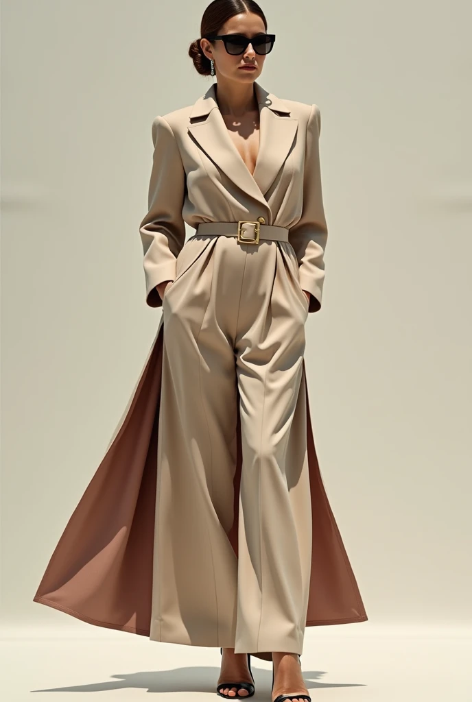 Design a modern dress inspired by the Pahlavi era (1925-1979), blending the simplicity of Pahlavi I with the glamorous Western influence of Pahlavi II. The dress should have a minimalist silhouette with clean lines, influenced by the early Pahlavi period, ...