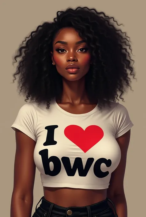 Beautiful black girl with big boobs in shirt "I love BWC"