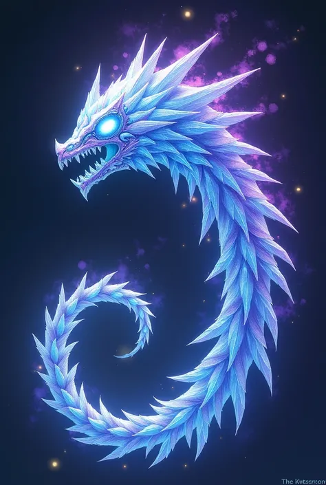 Create a cosmic super weapon inspired by February, featuring icy blue and purple energy, crystalline serpent-like design, and the ability to manipulate time and release freezing bursts of starlight energy.

