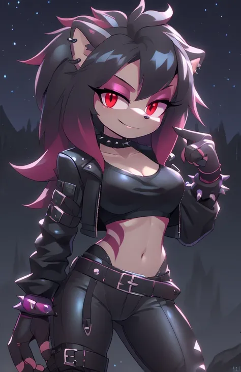 ((masterpiece)) ((UHD)) 4K, High detailed, ((detailed shadowing)) Female anthropomorphic hedgehog, mobian, black fur, furry, Anime style art, Studio Quality, Atractive, cute, gorgeous body, portrait, Best Quality, High resolution, breasts, midriff, multico...