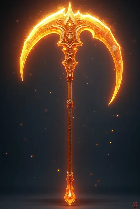 Create a cosmic super weapon inspired by September, featuring a sleek scythe design with bronze, orange, and golden autumn hues. The weapon should unleash bursts of celestial energy, harvest energy from foes for healing, and manipulate seasonal transitions...