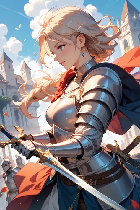  1 girl fights, knight,  Beautiful,  fantasy, Human, a sword