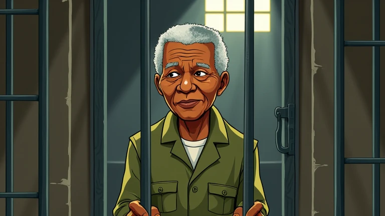 Nelson Mandela behind bars, in prison, old, Disney cartoon