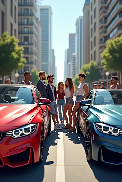 Street with full of friends with their bmw M3 cars