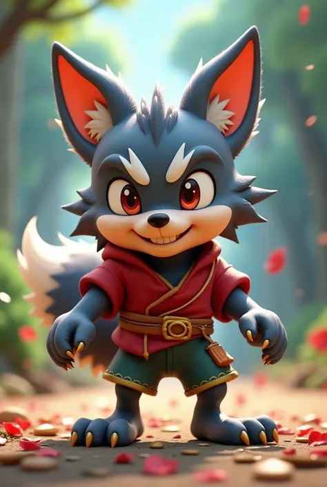 Inuyasha handsome and cute wolf stealth cartoon character. make it 3D