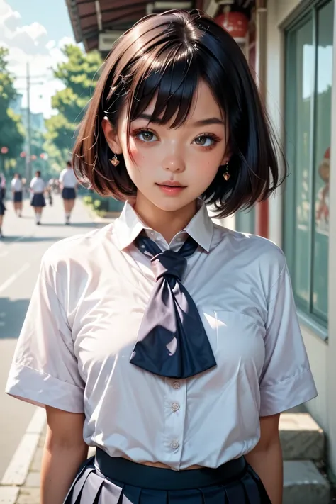 Japanese girl,Roromiya,Ri 々Chiyo, school uniform, ascot , masterpiece,  top quality 