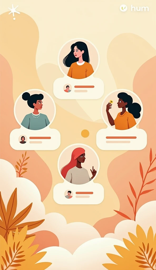 A welcoming and friendly theme featuring warm tones (like peach and yellow) with rounded buttons, illustrations of travelers, and a focus on user profiles and matching cards.