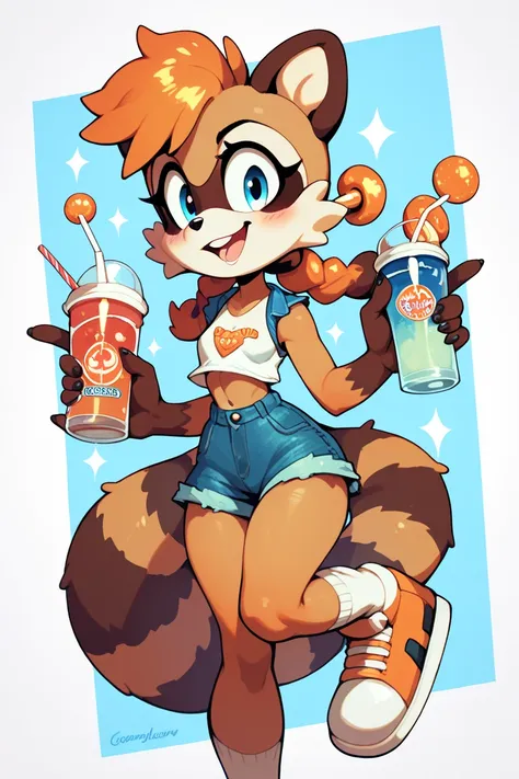 Female furry teenager raccoon fluffysonicxl style