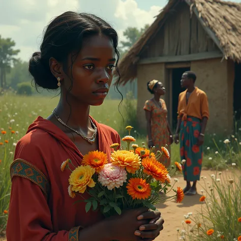 Africa A woman has come with flowers to send to her lover, she found her husband and another wife and crying  sad