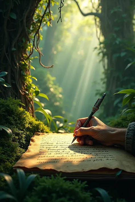 Write Not edits in a jungle covered with little moss and veins