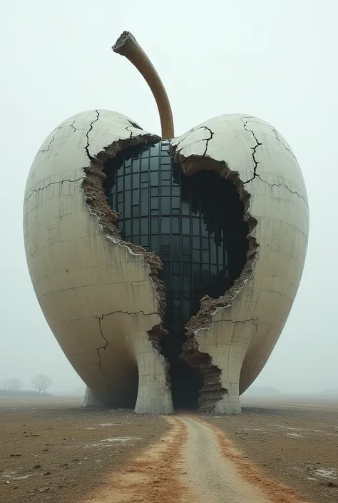 An architectural building in the shape of a broken apple 