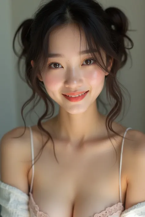 Thai Taiwanese woman sweet lamun lamai beautiful girl full HD with beautiful sharp eyes, sweet smile with a smile, smooth skin, smiling, pigtails, naked breasts, seeing milk, high definition 4096k