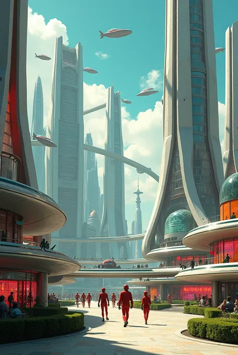 A retrofuturistic city based on the 60s with the technology of the future 