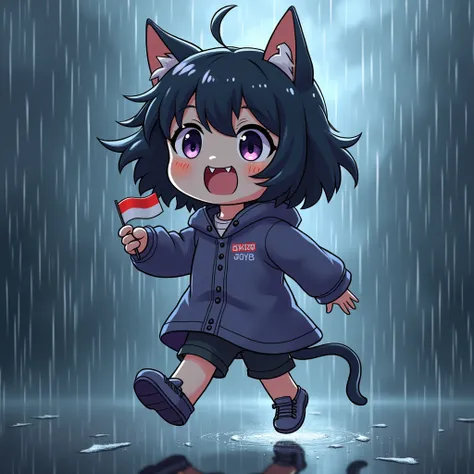 heavy storm,wind,(heavy rain:1.5), (big raindrops:1.5), (rainy sky:1.5),(many rain ripples:1.3). 1girl/((catgirl:1.3),(furry:1.2),kemono,(chibi:1.2),cat ear,cat eye,cute, kawaii,hair floating, hair shining brightly, curly hair, short hair, messy hair, eye ...