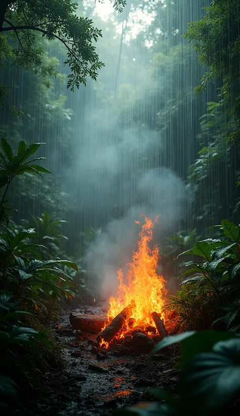 At dawn, the fire was contained by rain in the jungle