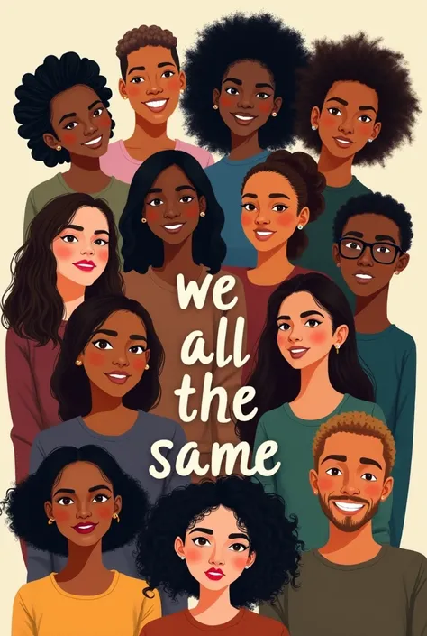 Digital Art Poster that has details about Racism and people of different races along with the message "We Are All The Same" in a drawing like art style