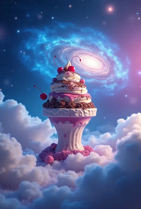 Galaxy blue purple with clouds and sweets ice cream sundae