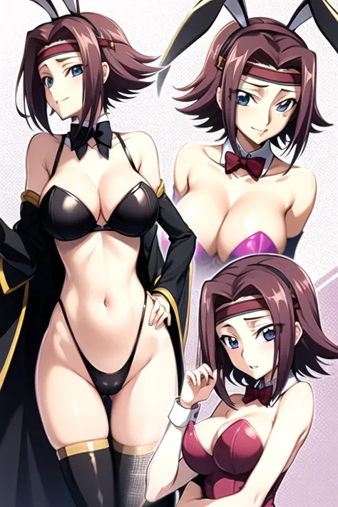 Karen from Code Geass, standing, Big Breasts, nsfw,short hair, sticks out his tongue , pink Playboy bunny,, smile, best quality,